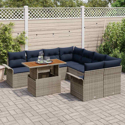 Set Divano da Giardino 9 pcs Grigio Poly Rattan
