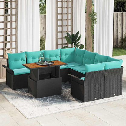 Set Divano da Giardino con archiviazione 9 pcs Nero Poly Rattan
