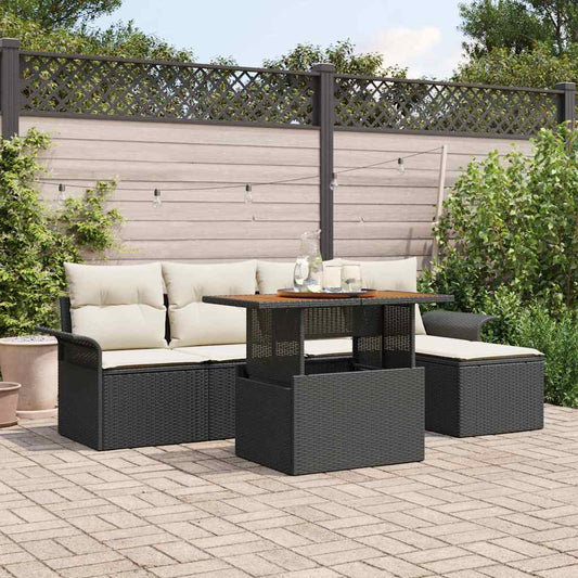 Set Divano da Giardino con archiviazione 6 pcs Nero Poly Rattan