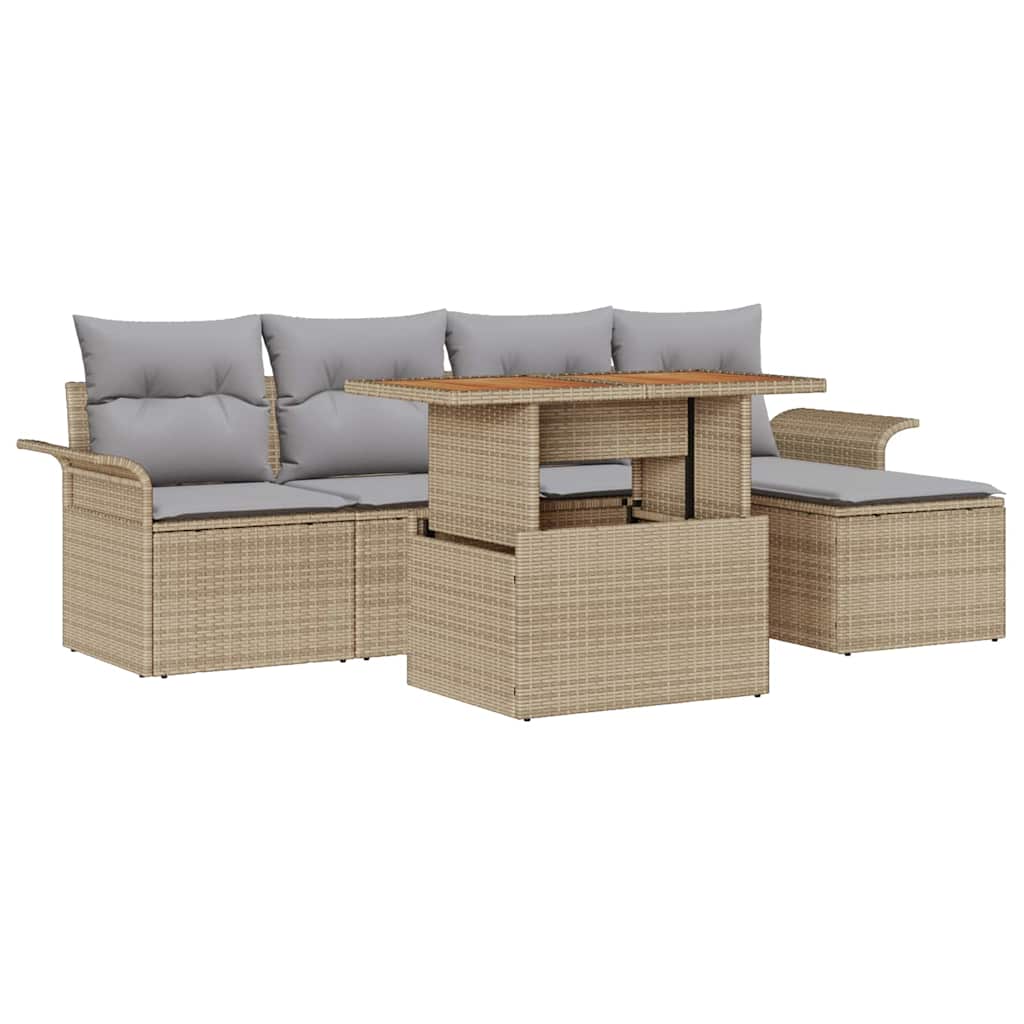 Set Divano da Giardino 6 pz Beige Poly Rattan