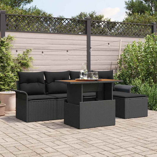 Set Divano da Giardino con archiviazione 6 pcs Nero Poly Rattan