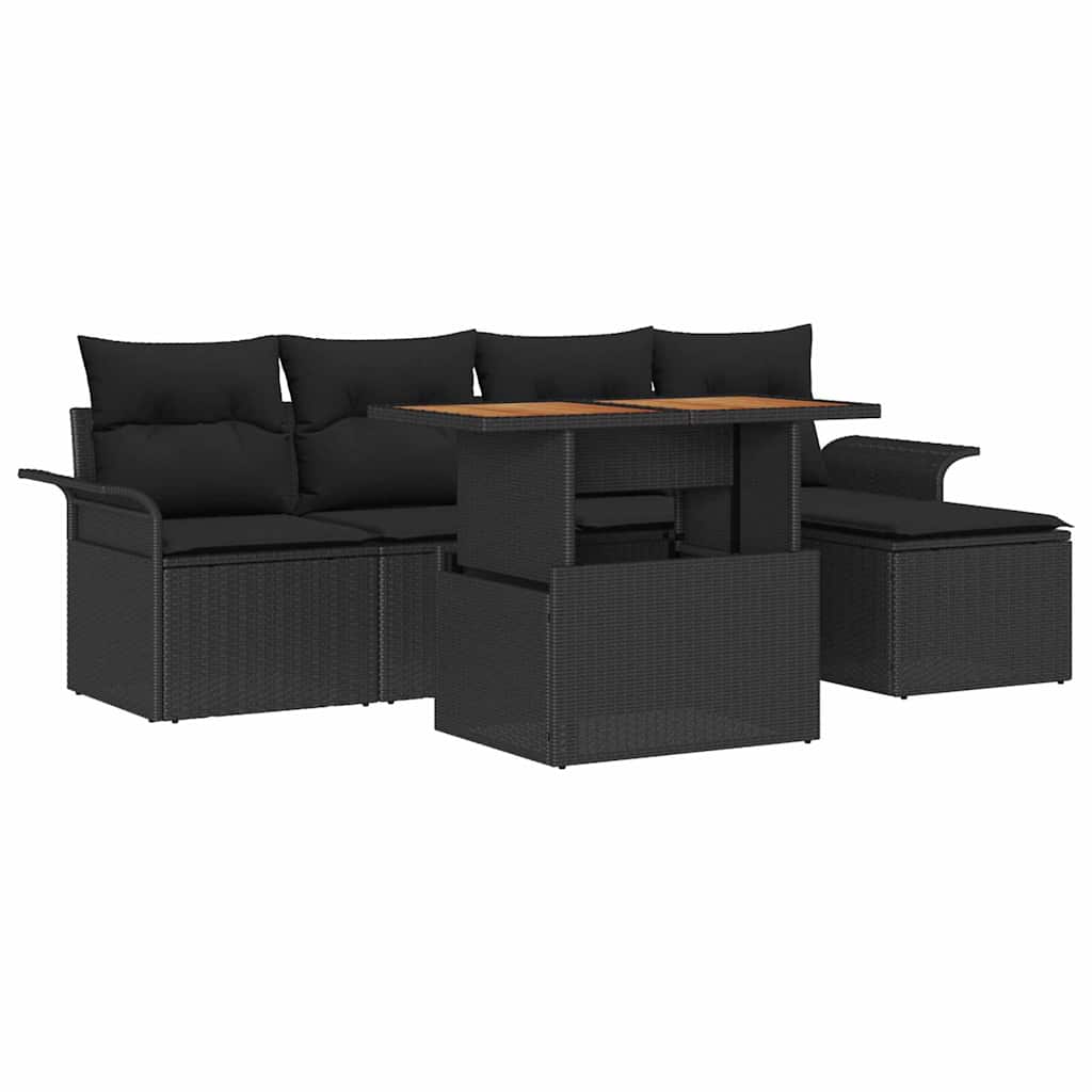 Set Divano da Giardino 6 pz Nero Poly Rattan