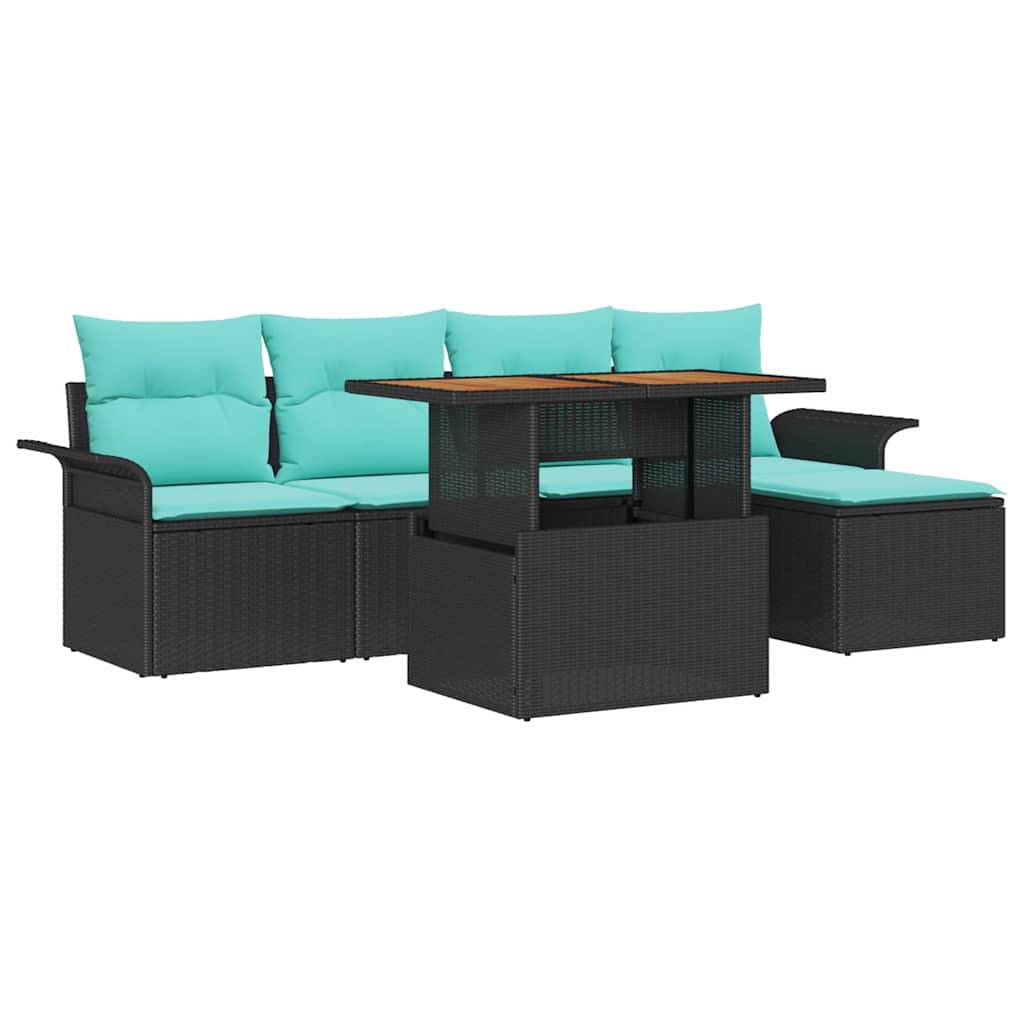 Set Divano da Giardino con archiviazione 6 pcs Nero Poly Rattan | homemem39