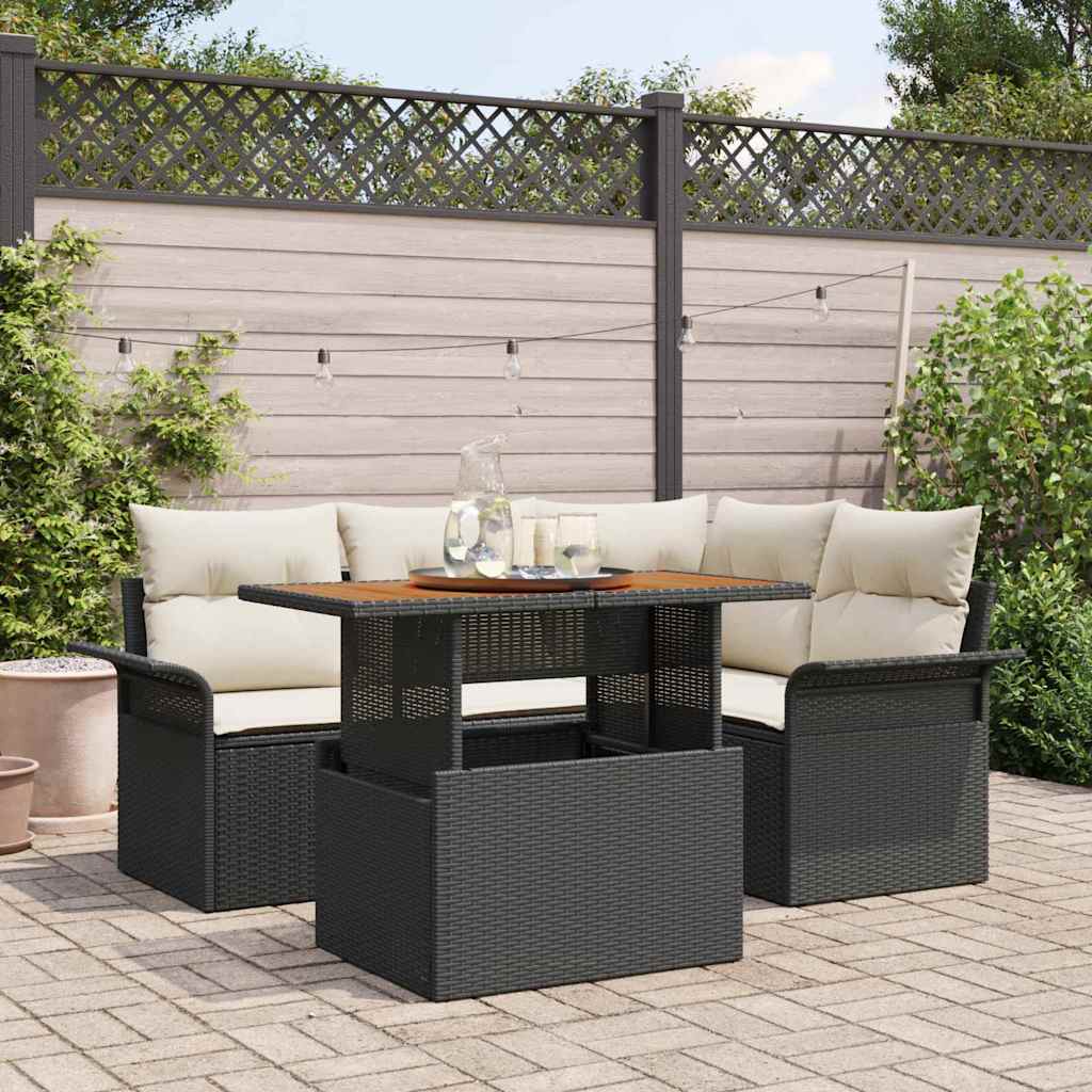Set Divano da Giardino con archiviazione 5 pcs Nero Poly Rattan | homemem39