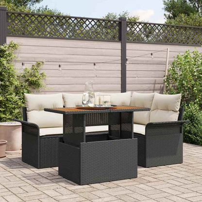 Set Divano da Giardino con archiviazione 5 pcs Nero Poly Rattan | homemem39