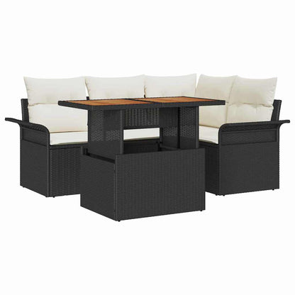 Set Divano da Giardino con archiviazione 5 pcs Nero Poly Rattan | homemem39