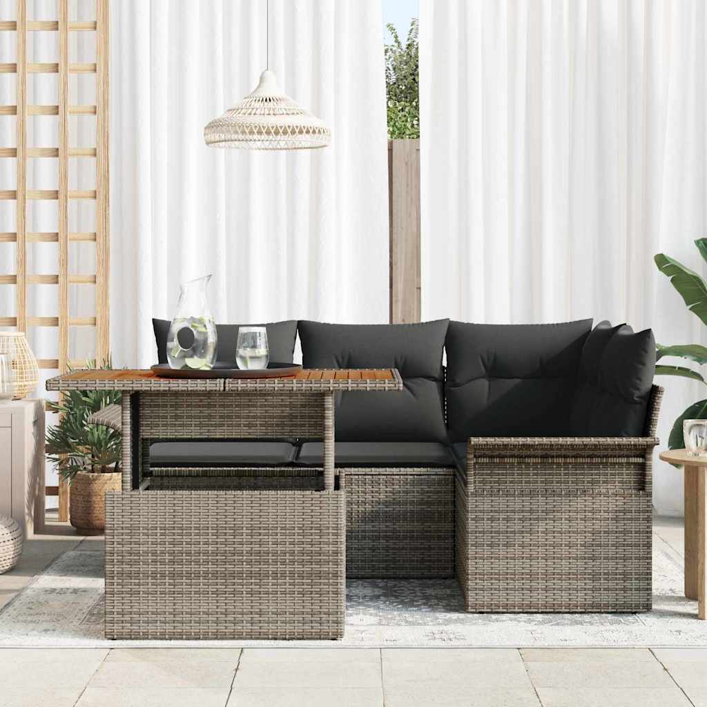Set Divano da Giardino 5 pcs Grigio Poly Rattan