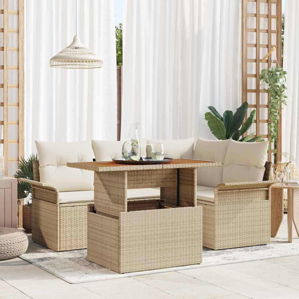 Set Divano da Giardino 5 pcs Beige Poly Rattan - homemem39