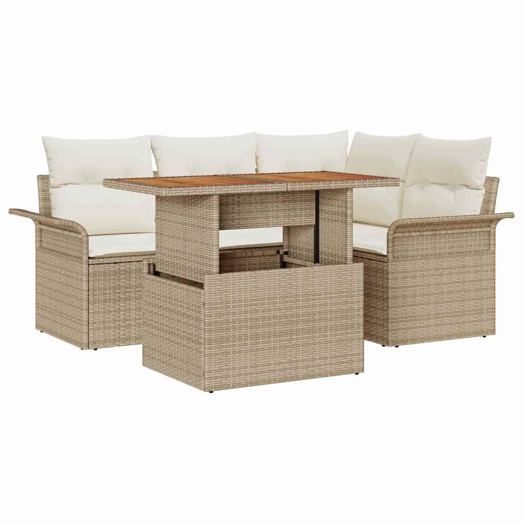 Set Divano da Giardino 5 pcs Beige Poly Rattan - homemem39