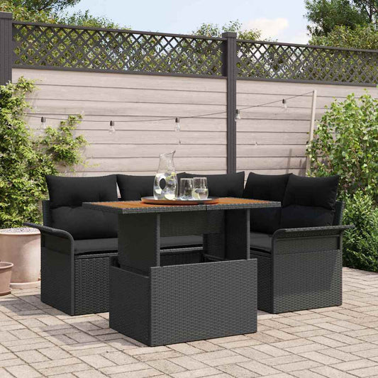 Set Divano da Giardino con archiviazione 5 pcs Nero Poly Rattan
