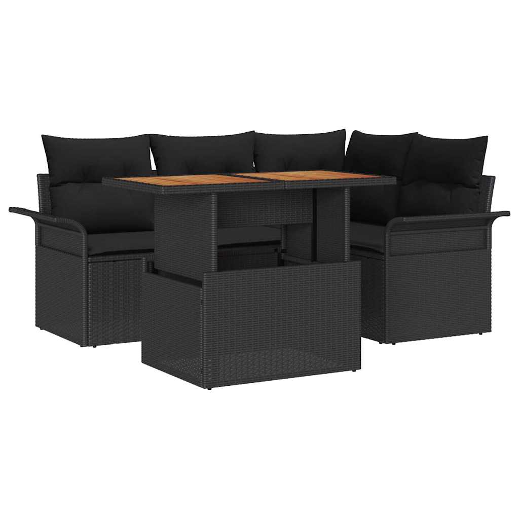 Set Divano da Giardino con archiviazione 5 pcs Nero Poly Rattan | homemem39