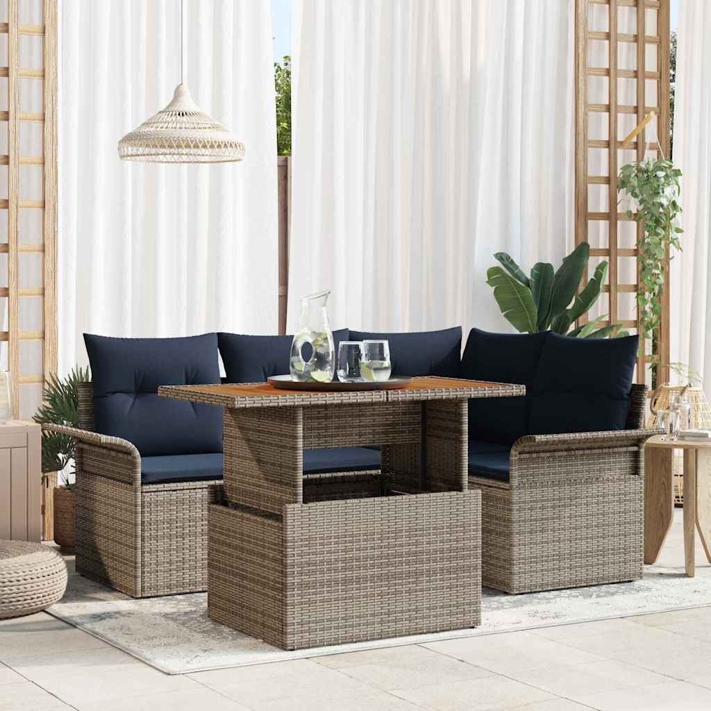 Set Divano da Giardino 5 pcs Grigio Poly Rattan | homemem39