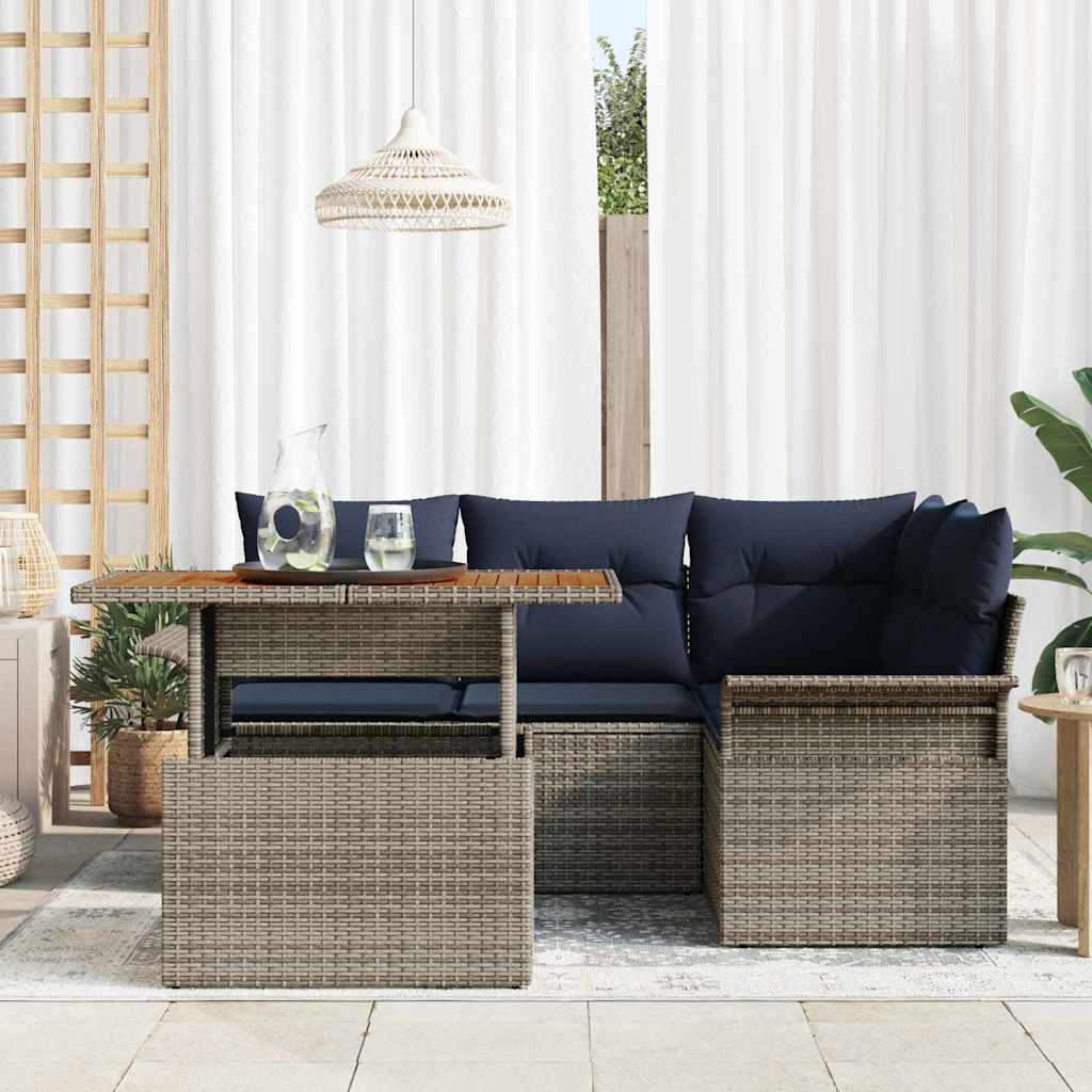 Set Divano da Giardino 5 pcs Grigio Poly Rattan | homemem39