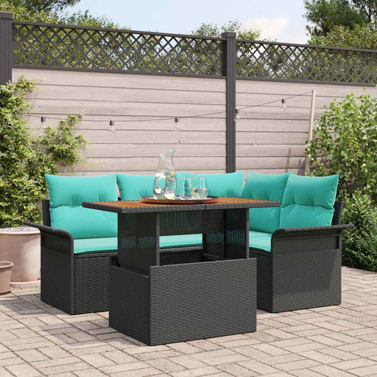 Set Divano da Giardino con archiviazione 5 pcs Nero Poly Rattan