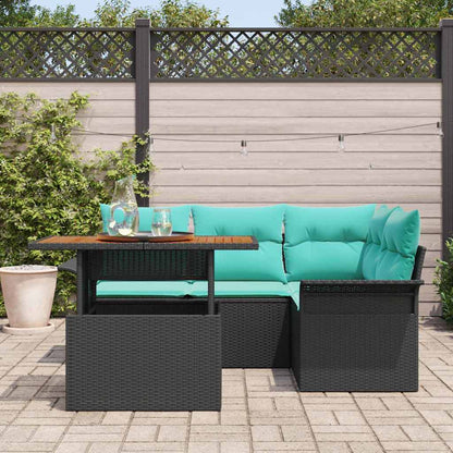Set Divano da Giardino con archiviazione 5 pcs Nero Poly Rattan