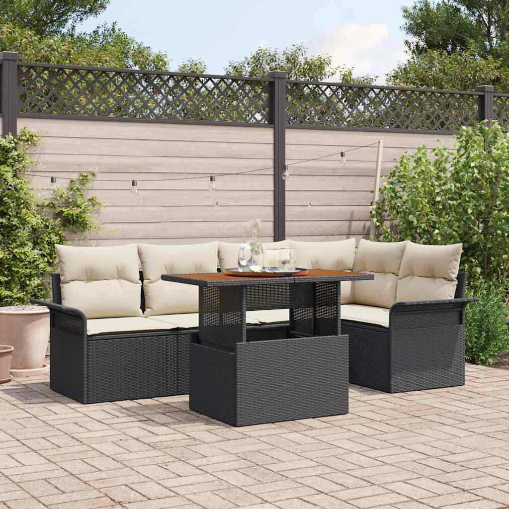 Set Divano da Giardino con archiviazione 6 pcs Nero Poly Rattan | homemem39