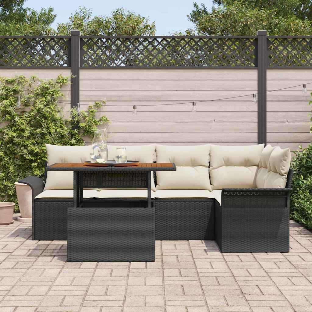 Set Divano da Giardino con archiviazione 6 pcs Nero Poly Rattan | homemem39