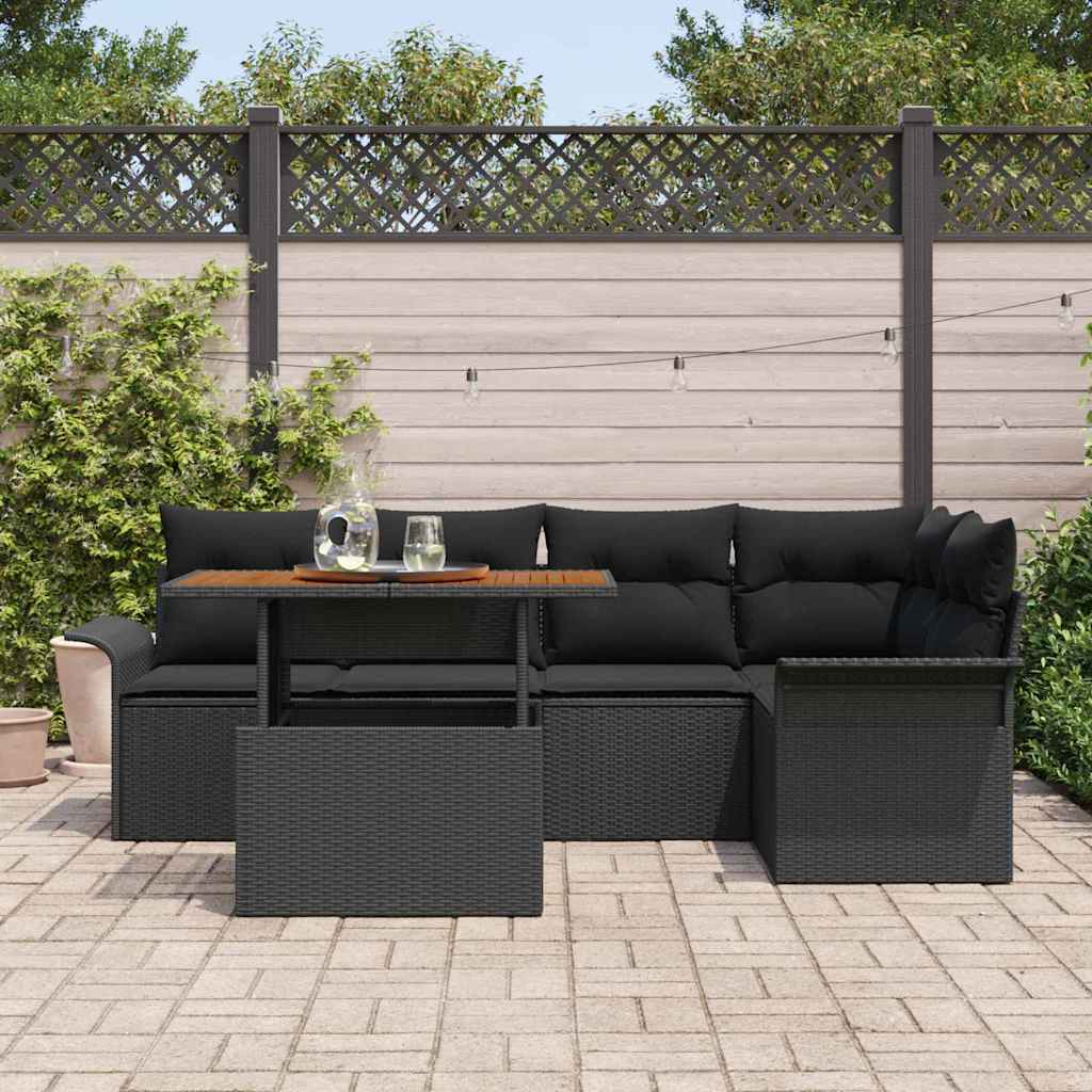 Set Divano da Giardino con archiviazione 6 pcs Nero Poly Rattan - homemem39