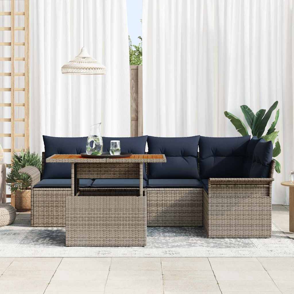 Set Divano da Giardino 6 pcs Grigio Poly Rattan | homemem39
