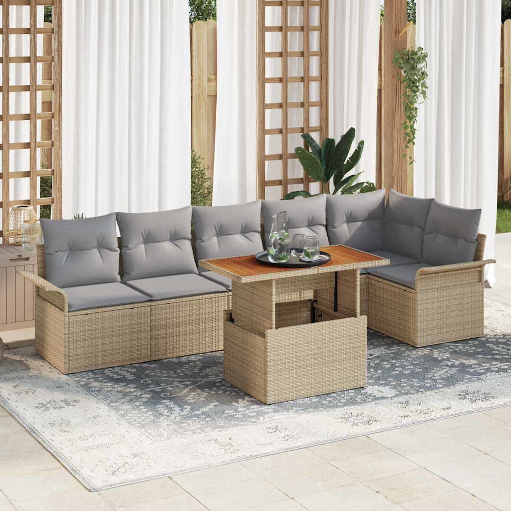 Set Divano da Giardino 7 pcs Beige Poly Rattan - homemem39