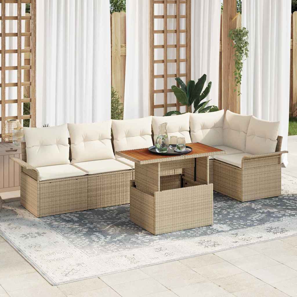 Set Divano da Giardino 7 pcs Beige Poly Rattan - homemem39