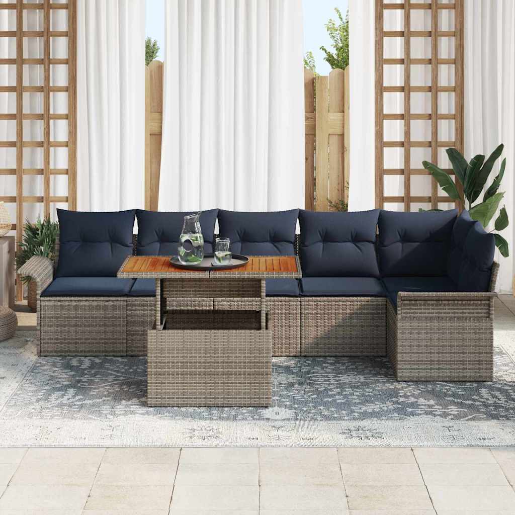 Set Divano da Giardino 7 pcs Grigio Poly Rattan | homemem39