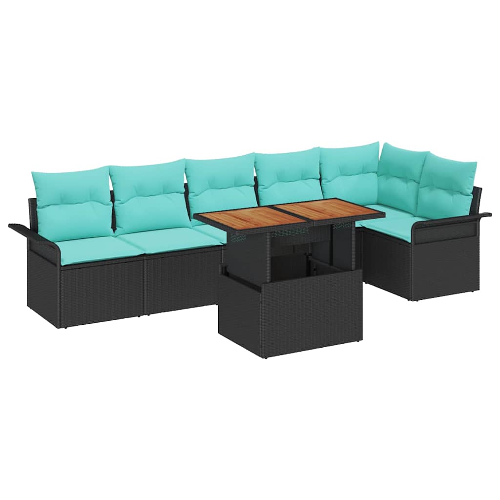 Set Divano da Giardino con archiviazione 7 pcs Nero Poly Rattan | homemem39