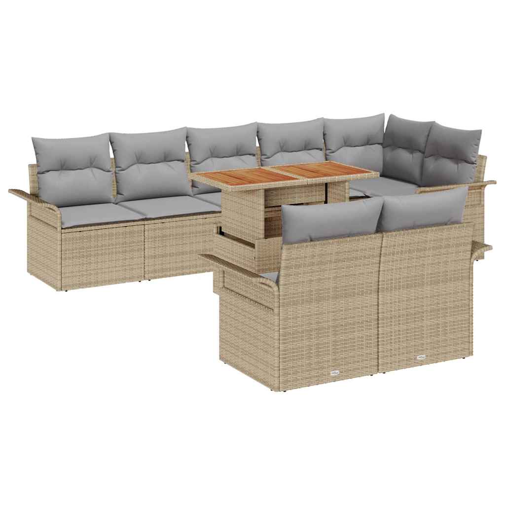 Set Divano da Giardino 9 pcs Beige Poly Rattan | homemem39