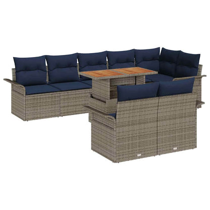 Set Divano da Giardino 9 pcs Grigio Poly Rattan | homemem39