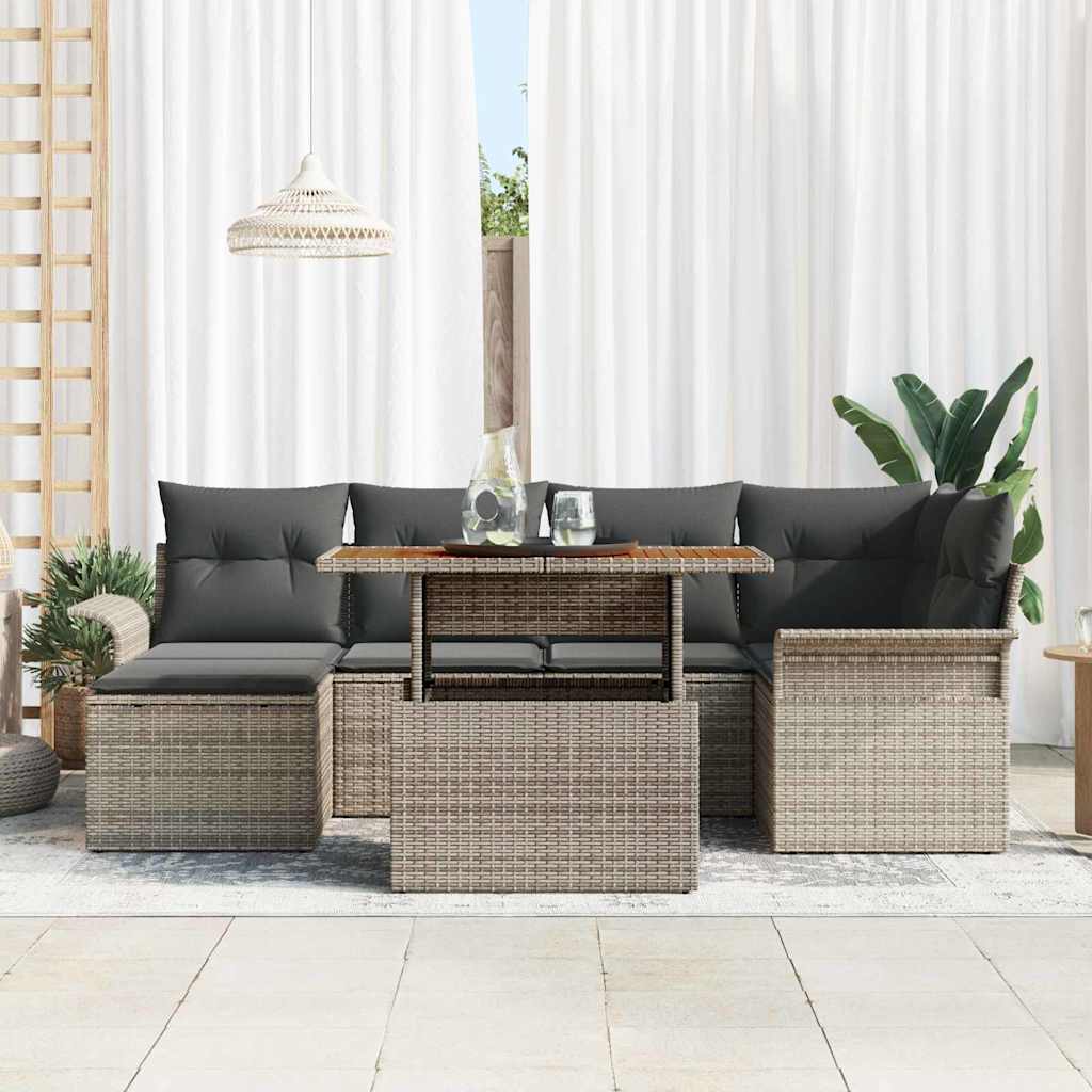 Set Divano da Giardino 7 pcs Grigio Poly Rattan - homemem39
