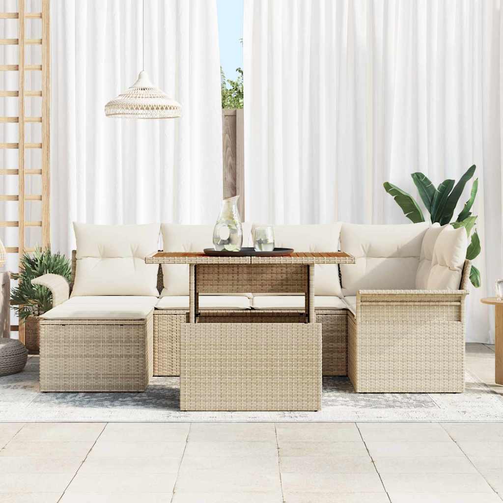Set Divano da Giardino 7 pcs Beige Poly Rattan - homemem39