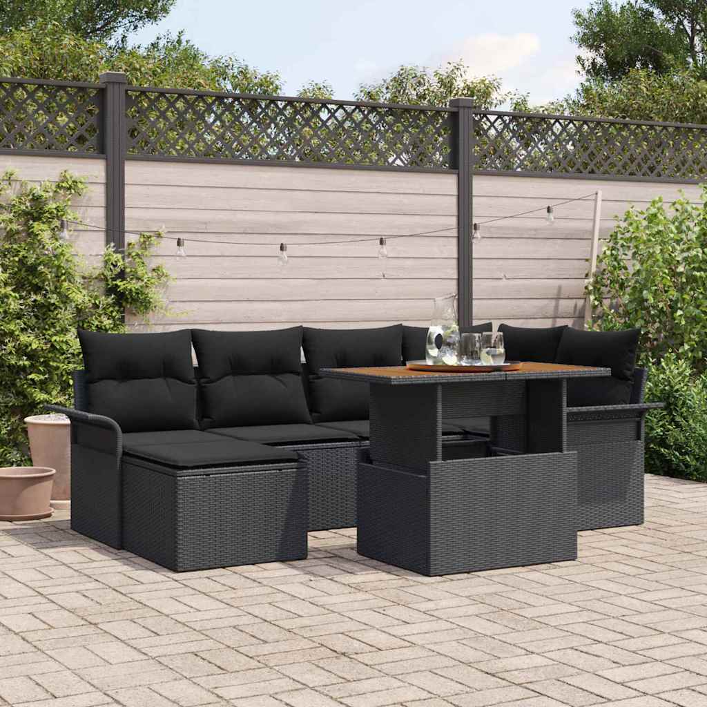 Set Divano da Giardino con archiviazione 7 pcs Nero Poly Rattan