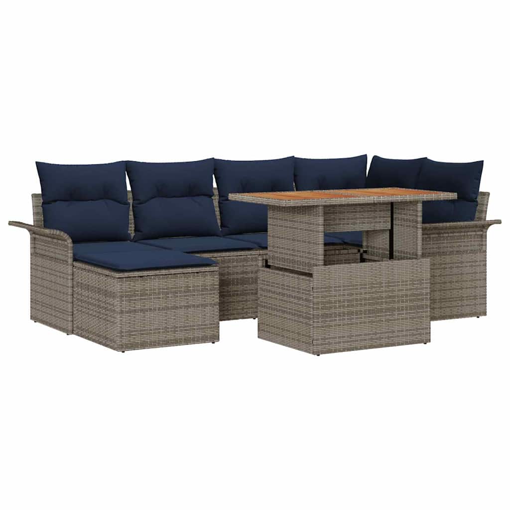 Set Divano da Giardino 7 pcs Grigio Poly Rattan | homemem39