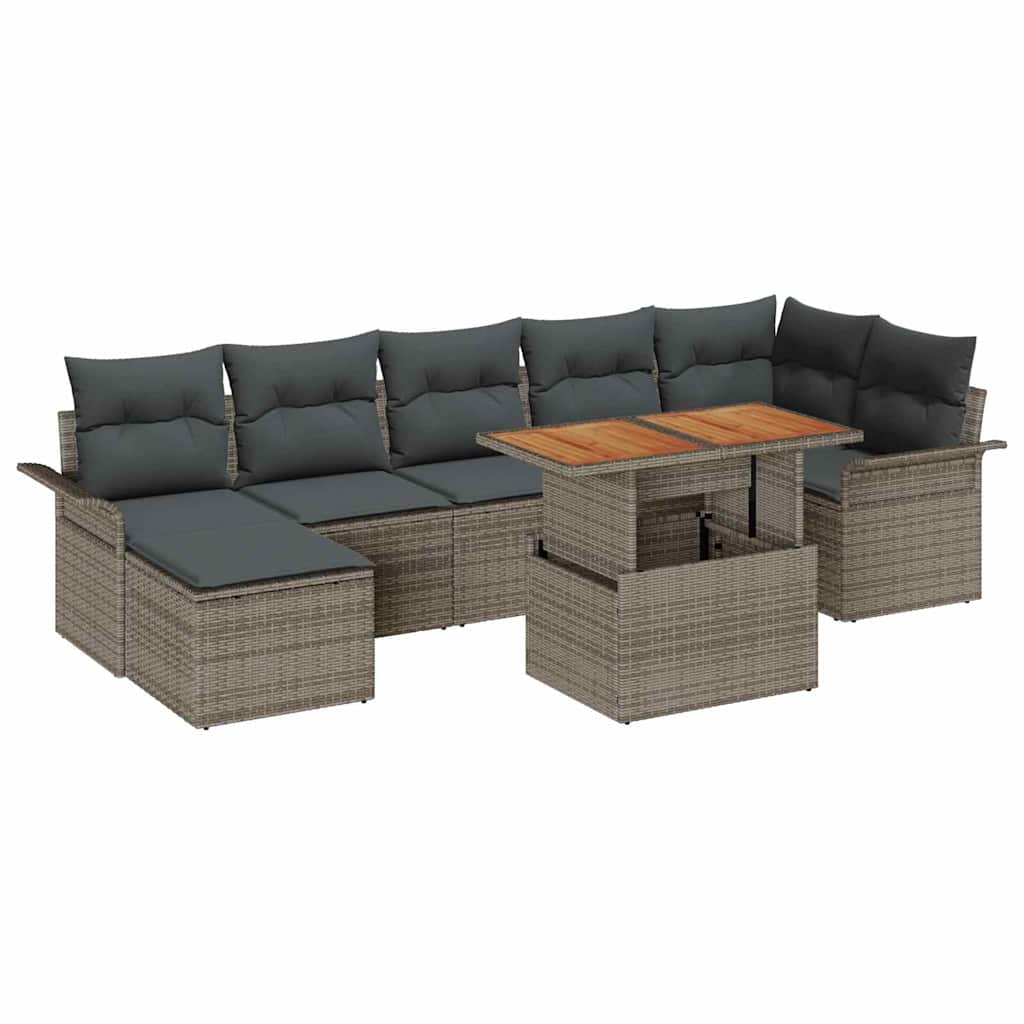 Set Divano da Giardino 8 pcs Grigio Poly Rattan