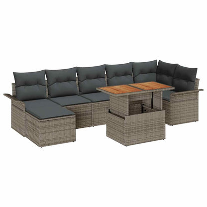 Set Divano da Giardino 8 pcs Grigio Poly Rattan