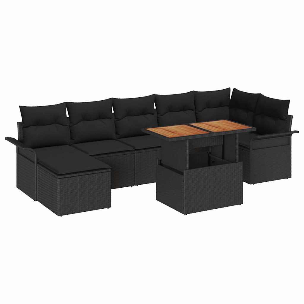 Set Divano da Giardino con archiviazione 8 pcs Nero Poly Rattan | homemem39