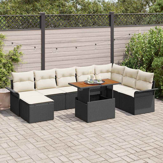 Set Divano da Giardino con archiviazione 9 pcs Nero Poly Rattan