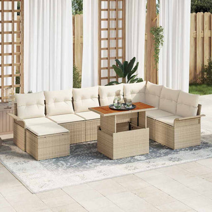 Set Divano da Giardino 9 pcs Beige Poly Rattan