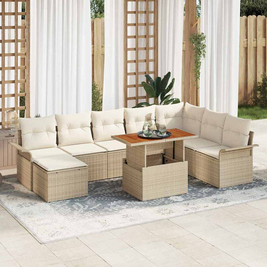 Set Divano da Giardino 9 pcs Beige Poly Rattan