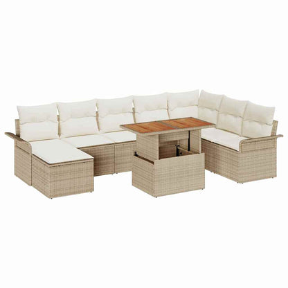 Set Divano da Giardino 9 pcs Beige Poly Rattan