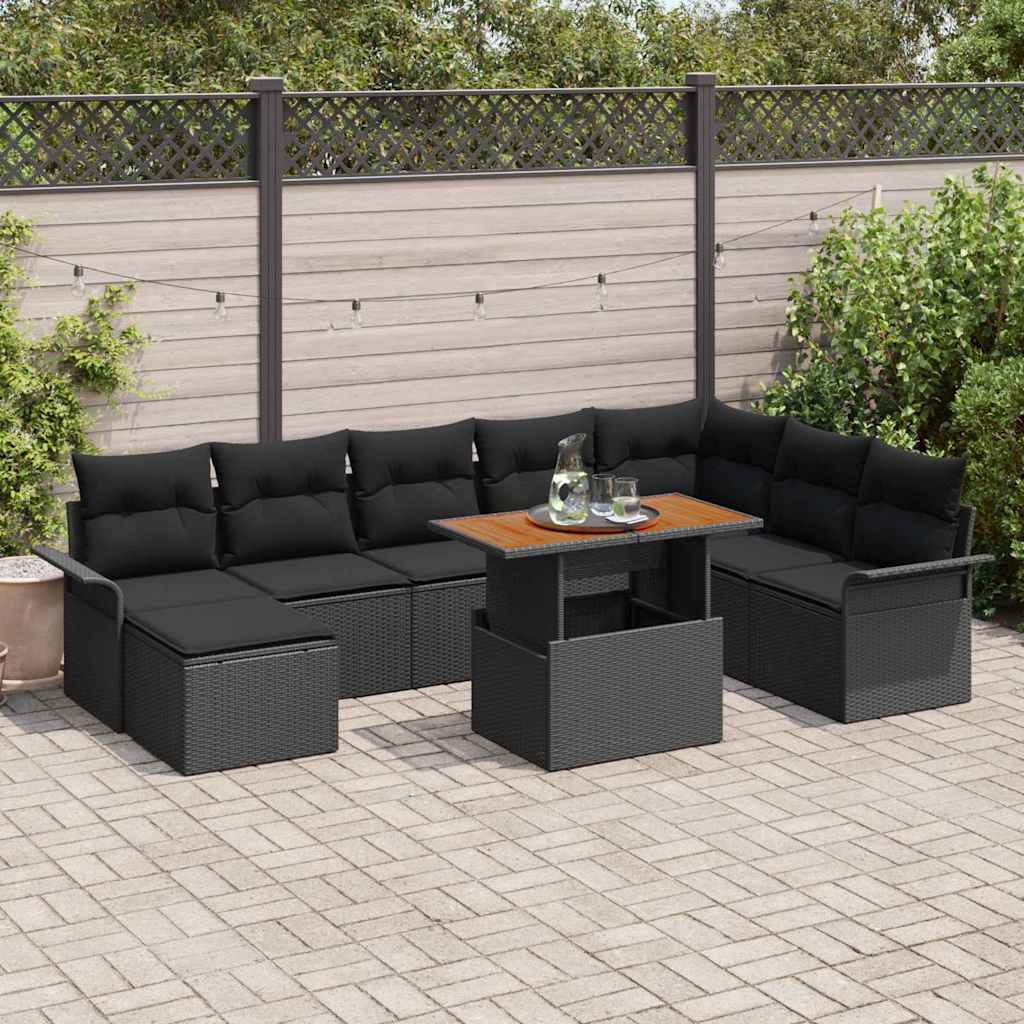 Set Divano da Giardino con archiviazione 9 pcs Nero Poly Rattan | homemem39