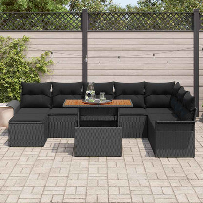 Set Divano da Giardino con archiviazione 9 pcs Nero Poly Rattan | homemem39
