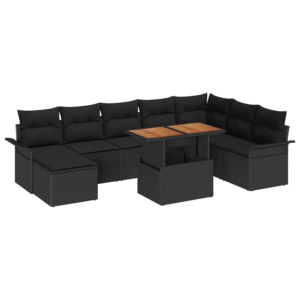Set Divano da Giardino con archiviazione 9 pcs Nero Poly Rattan | homemem39