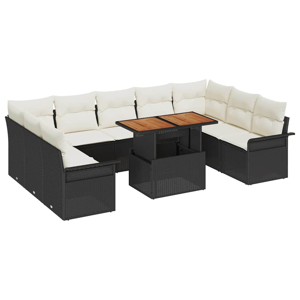 Set Divano da Giardino 10 pcs Nero Poly Rattan | homemem39