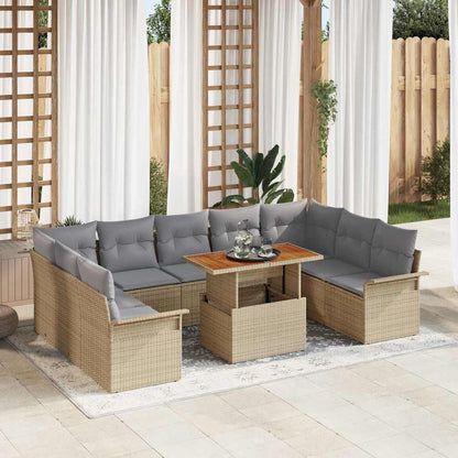 Set Divano da Giardino 10 pcs Beige Poly Rattan