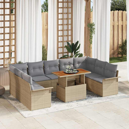 Set Divano da Giardino 10 pcs Beige Poly Rattan