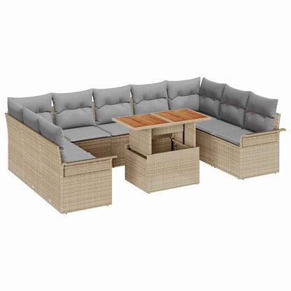 Set Divano da Giardino 10 pcs Beige Poly Rattan