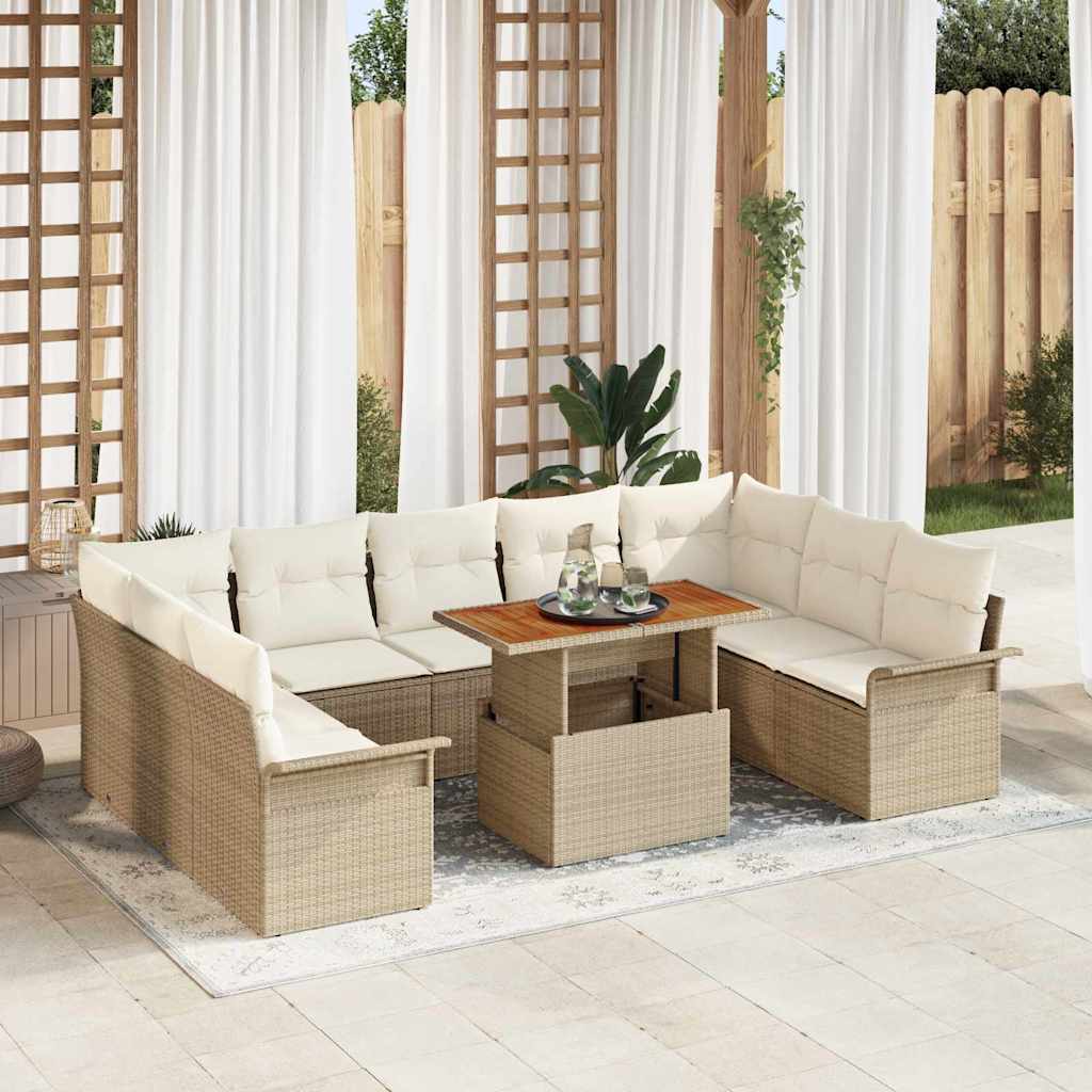 Set Divano da Giardino 10 pcs Beige Poly Rattan