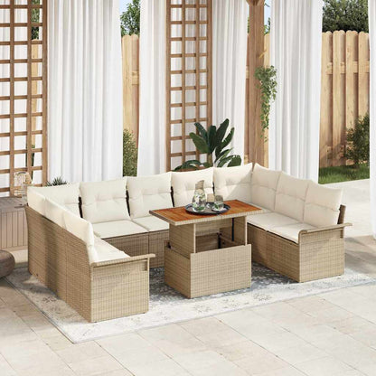 Set Divano da Giardino 10 pcs Beige Poly Rattan