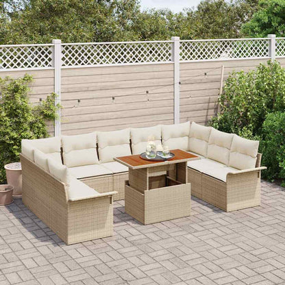 Set Divano da Giardino 10 pcs Beige Poly Rattan
